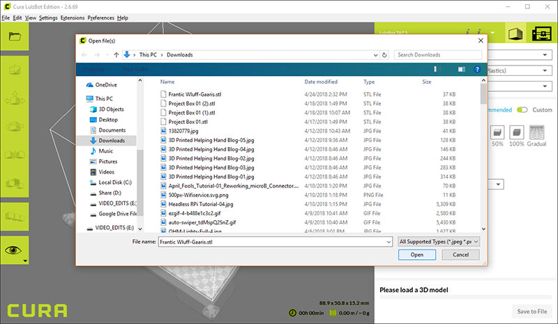 File > Open File(s)&hellip;, choose your exported .stl file