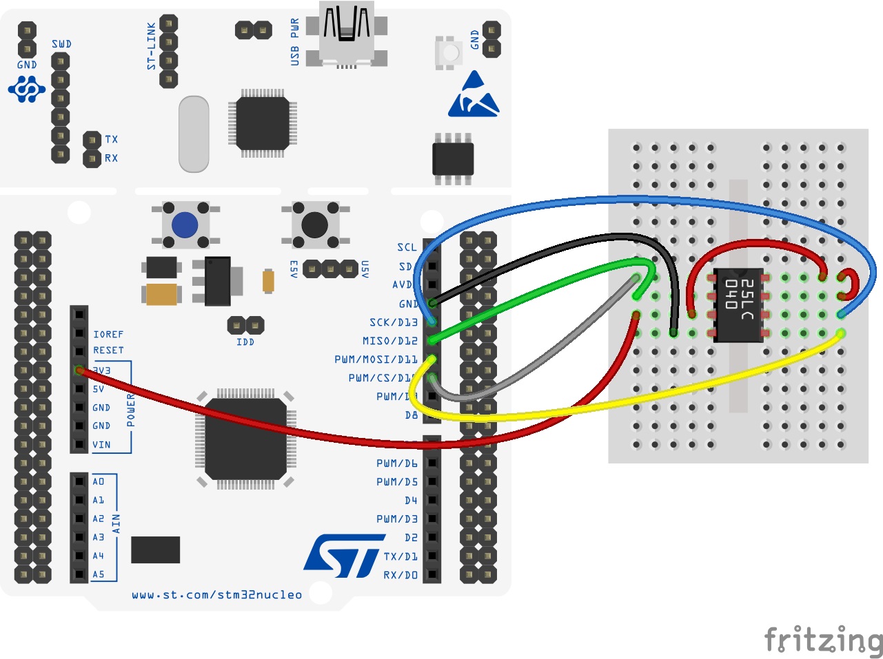 STM32 Nucleo SPI Fritzing diagram