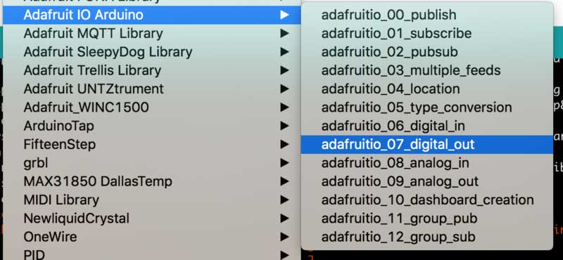 Open the adafruitio_07_digital_out Example
