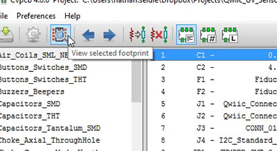 click on the &lsquo;View selected footprint&rsquo; button