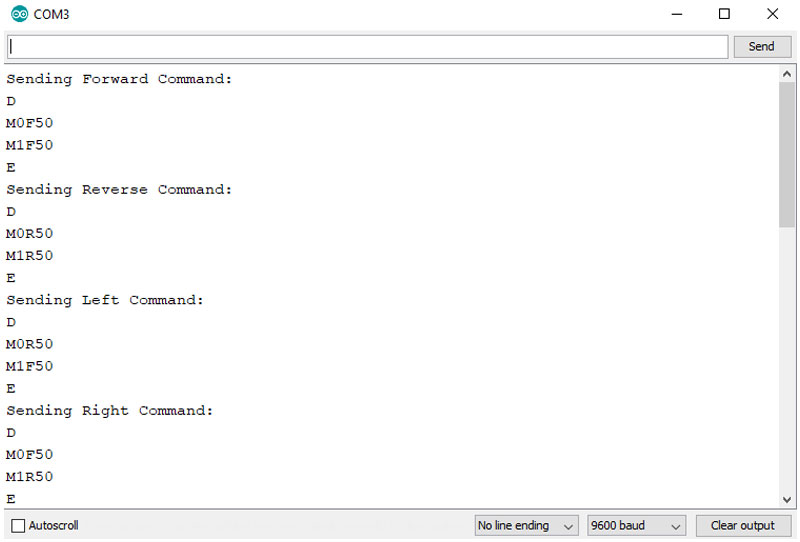 Motor Command Test Serial Window