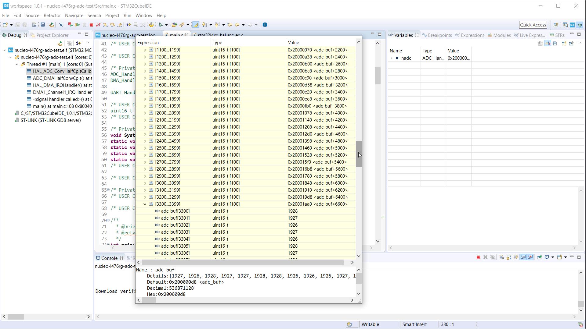 Viewing DMA buffer in STM32CubeIDE