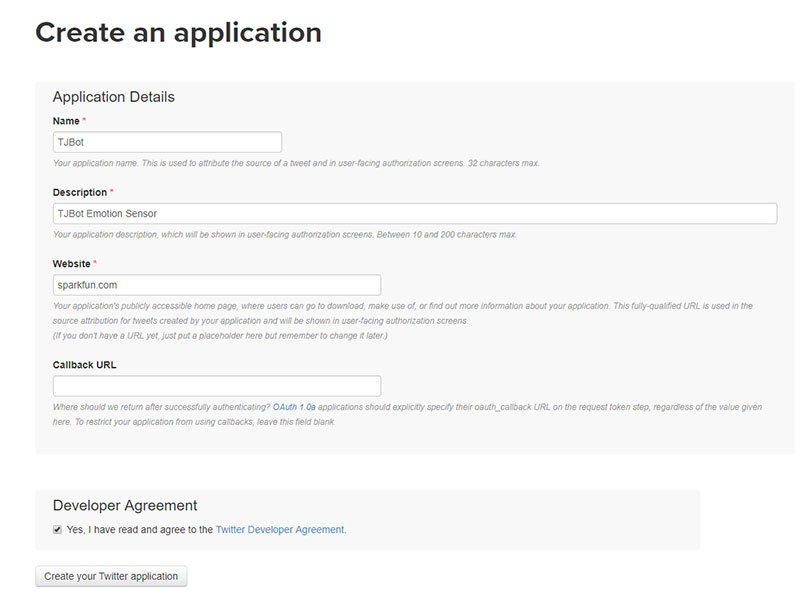 click the &ldquo;Create your Twitter application&rdquo; button