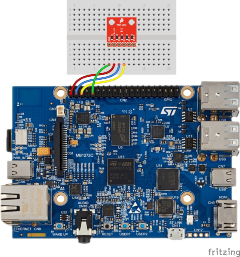 I2C connections to STM32MP157D-DK1