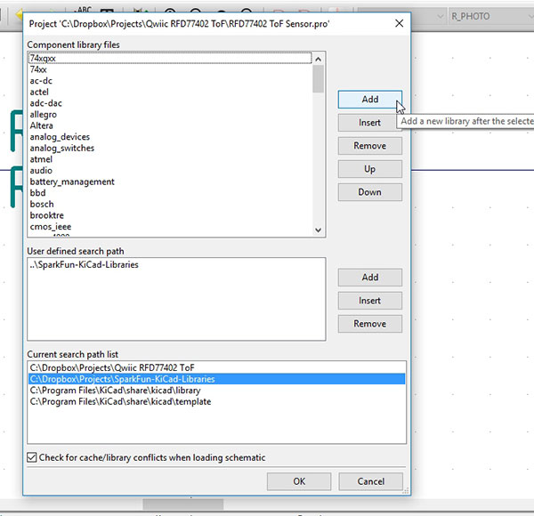 Next to the &lsquo;Component library files,&rsquo; click &lsquo;Add&rsquo;