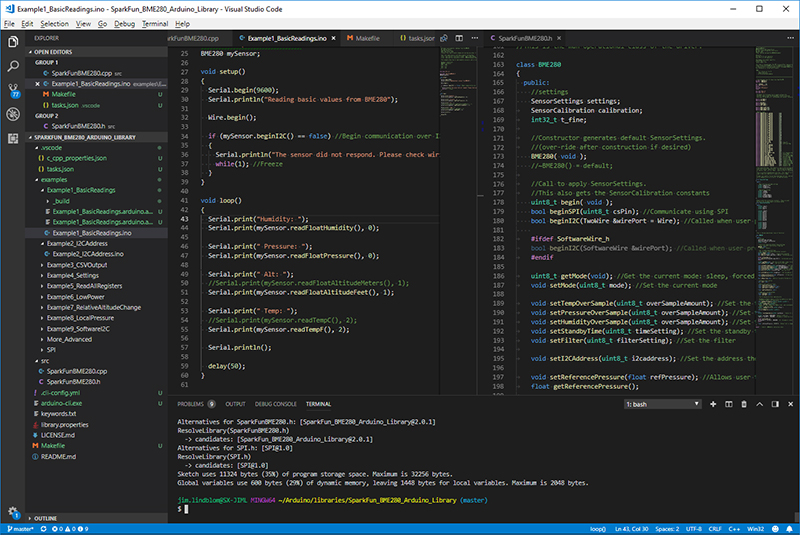 VS Code used to edit an Arduino sketch file
