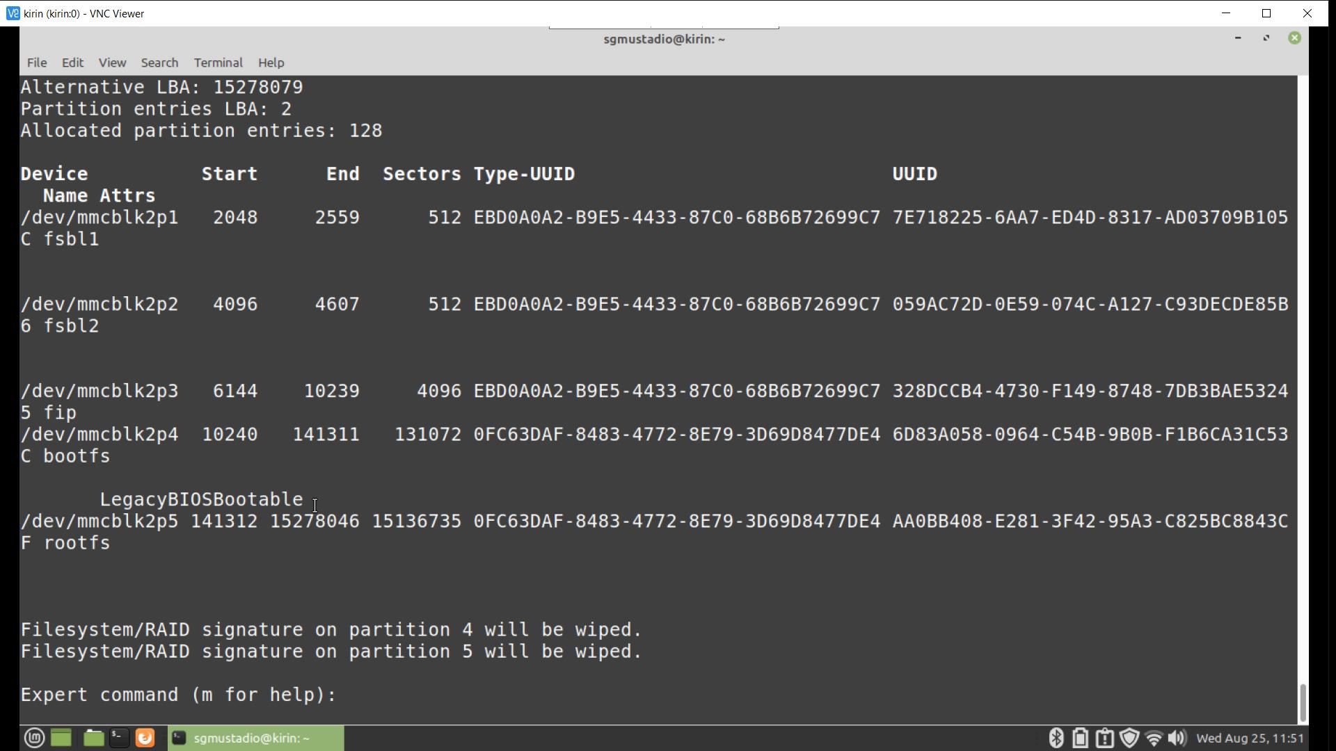 View partitions in fdisk expert mode